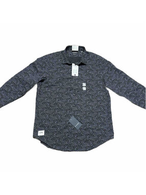 Men's Madison Slim Fit Button Down Shirt Black White Paisley Size 17 32/33